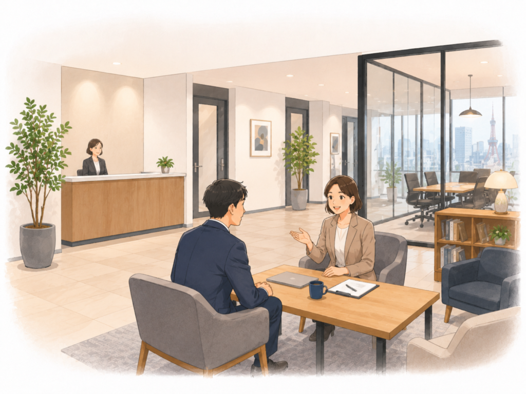 会議室やラウンジを利用しているビジネス利用イメージ