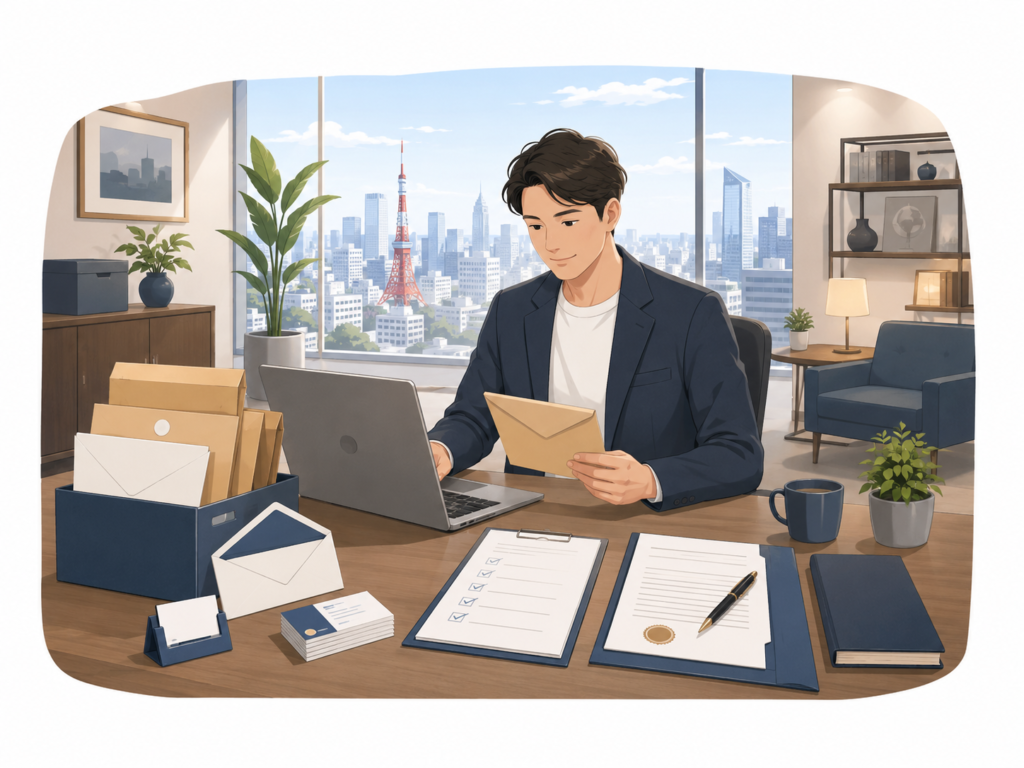 事業用住所と郵便物受取を整理するバーチャルオフィス利用のイメージ