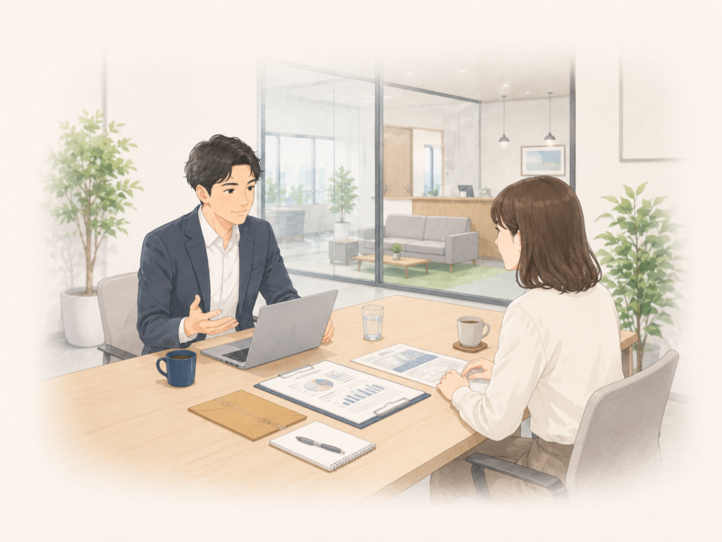 会議室や共有スペースを利用できる実店舗型バーチャルオフィスのイメージ