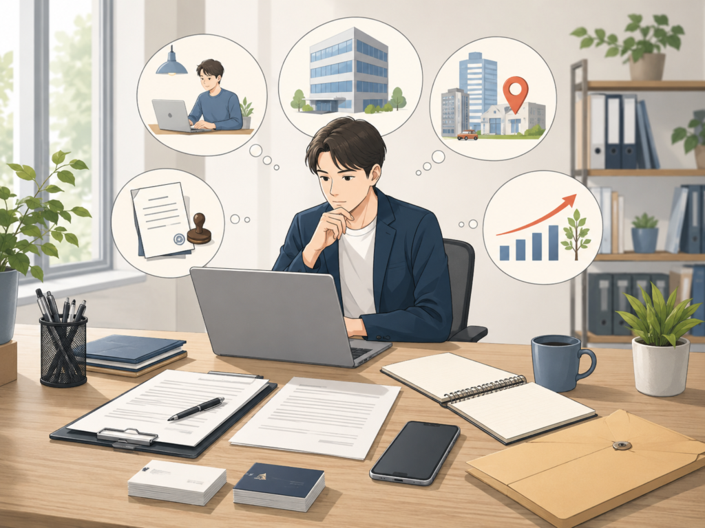 フリーランスと法人化の違いを比較検討している事業者のイメージ