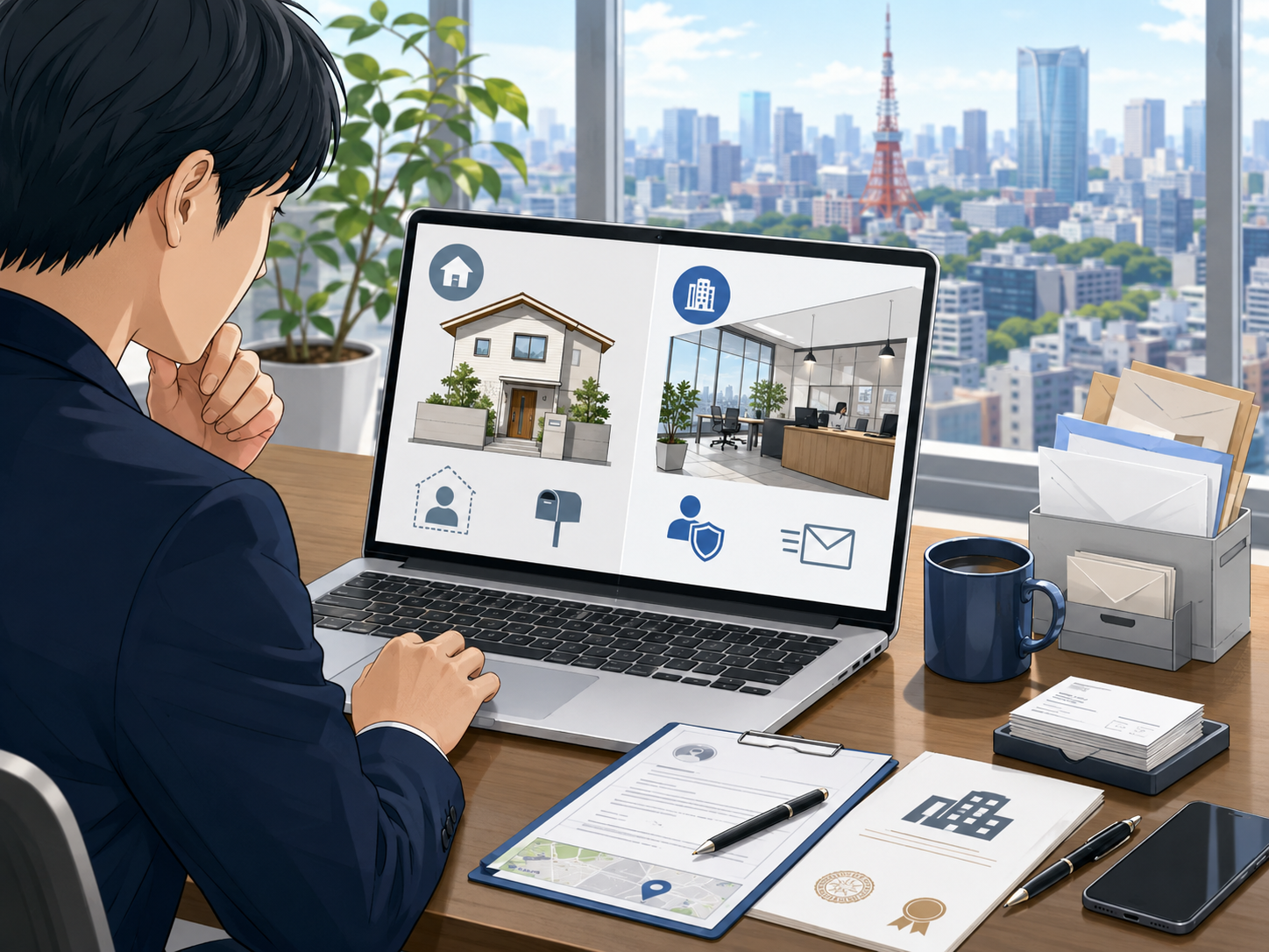 バーチャルオフィスと自宅住所の違いを比較検討している事業者のイメージ