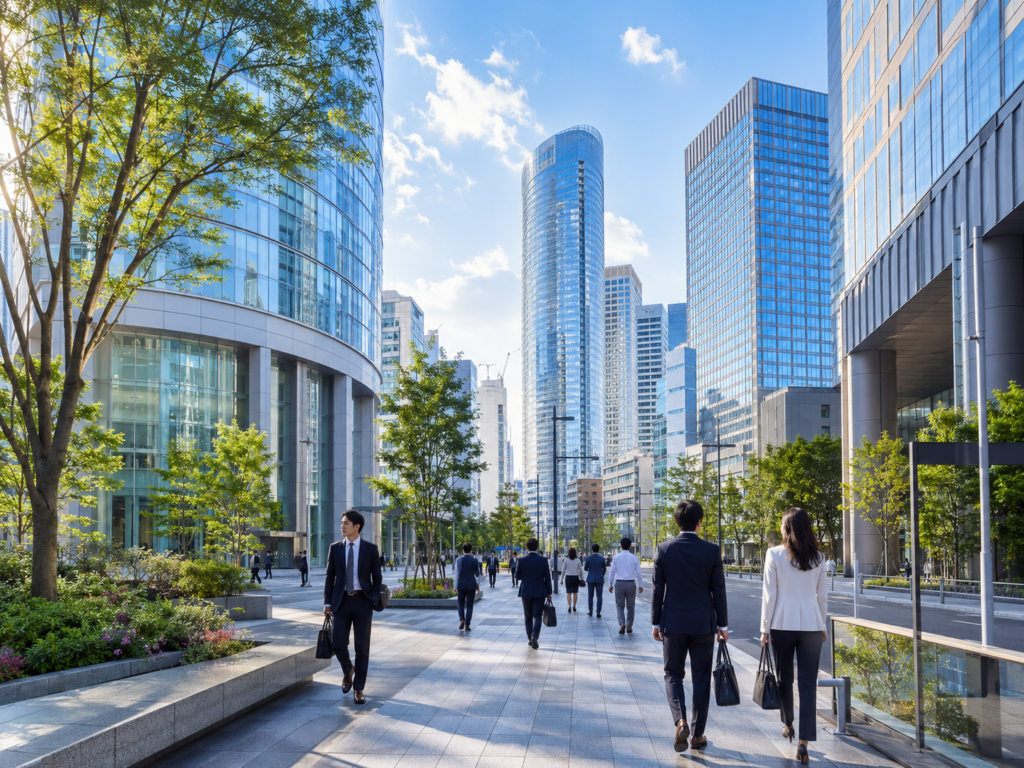 六本木の先進的な高層ビル群と街並み。IT企業や外資系企業が集まるビジネス拠点のイメージ
